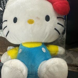 Hello Kitty Plush with Red Bow and Blue Outfit